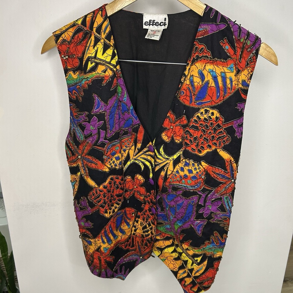Creazioni Effeci Womens‎ Vest Size M Beaded Sleeveless Embroidered 100% Cotton